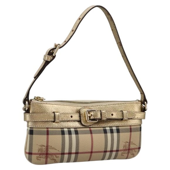 BURBERRY Nova Check Shoulder Bag PVC Beige Gold
